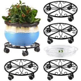5 Pack Plant Caddy with Wheels Heavy Duty 13.5 Inches Metal Plant Stand with Wheels Plant Dolly Rolling Plant Stand Plant Roller with Casters for Indoor and Outdoor, Black