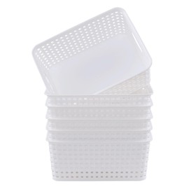 Haodehen 6-Pack White Plastic Weave Storage Basket, Plastic Storage Baskets for Kitchen, Small Organizing Baskets