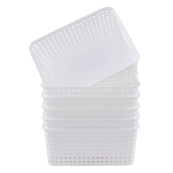 Haodehen 6-Pack White Plastic Weave Storage Basket, Plastic Storage Baskets