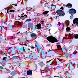 LOVEKITTY ® 600 Pieces (30g) Mix Sizes Crystal Gems Nail Art Rhinestones Flatback Acrylic Gems for Nails Art Decorations (AB Pink)