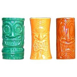 Tiki Shot Glasses 2 Oz. Comes with Green, Orange, and Brown