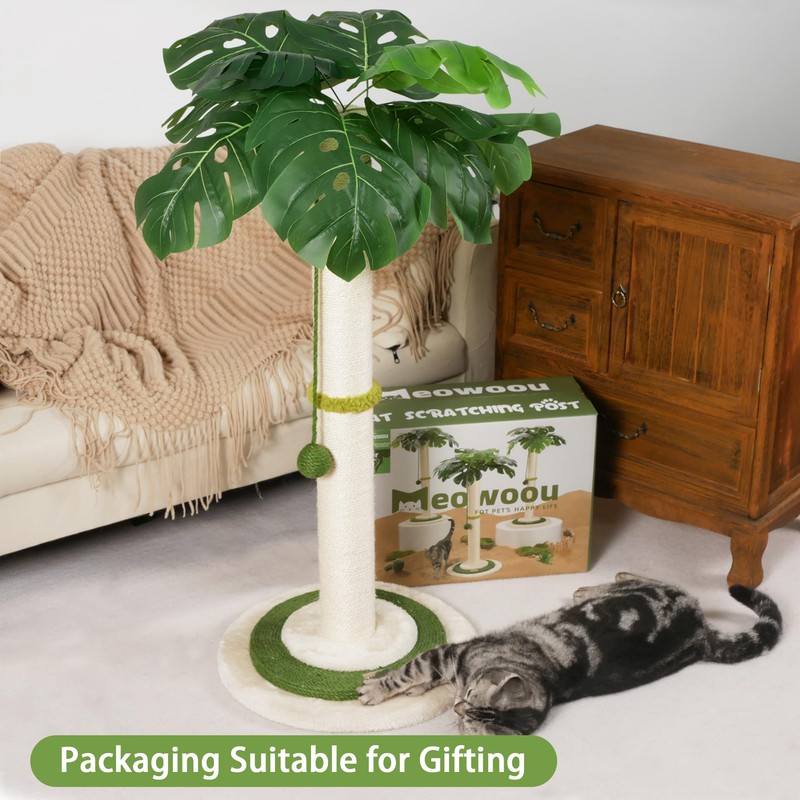 Meowoou Cat Scratching Post for Space-Saving,35” Tall Modern Monstera 3