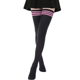 DRESHOW Extra Long Pink Thigh High Socks Long Boot Stockings Striped Over Knee Socks for Women Leg Warmers