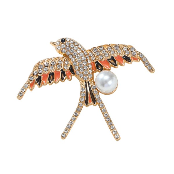 Rhinestone Swallow Bird Brooch Pin for Women Unisex Gold Plated