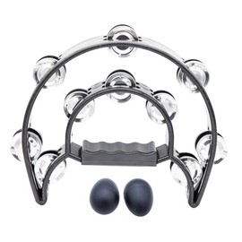 Tutuxio Double Row Tambourine and Egg Shakers, Metal Jingles Hand Held Percussion Half-Moon Tambourines with Handle Grip Musical Instrument Gift for Adults, KTV Party