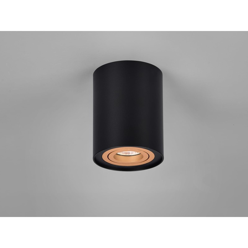 meineWunschleuchte Small 1-Bulb Surface-Mounted Spotlight Metal Black Gold Matt Height