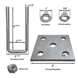 U Bolts & Plate Kit for Boat Trailer Axle Leaf Springs Galvanized Zinc, 2 1/8"W x 6 5/16"L