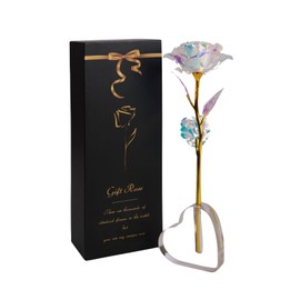 Eternal Rose Gift Set for Women - Galaxy Rose Glass Flowers with Heart-Shaped Base Forever Flowers for Mom, Wife, Sister, Daughter, Best Friend Perfect Birthday, (Colorful)