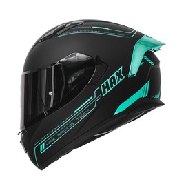 HAX Obsidian Full Face Dual Visor Adult Motorcycle Helmet for Motorbike Street Bike with Pinlock Ready DOT Approved Matte Black Aqua XXL
