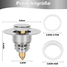 WUFANC Set of 2 Sink Plugs, Stainless Steel Drain Plug with Brass Core, Plug for 32 mm - 40 mm Leak Holes, for Countertop Sinks, Bath Plugs