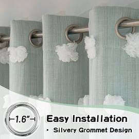 MYSKY HOME Kids Curtains for Boys Bedroom Room Darkening Grommet Double Layer Curtains for Son Room Decor 63 Inches Long White Pom Pom Sheer Blackout Curtains 2 Layers Aqua 52 x 63 Inch 2 Panels