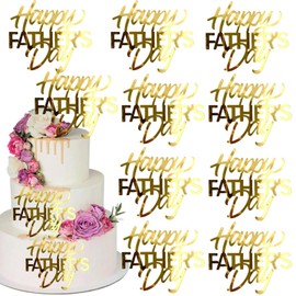mdgfge - Juego de 10 decoraciones para tartas con diseño de espejo dorado de acrílico, decoración de tartas, para el día del padre, papá, cumpleaños, fiesta, postres