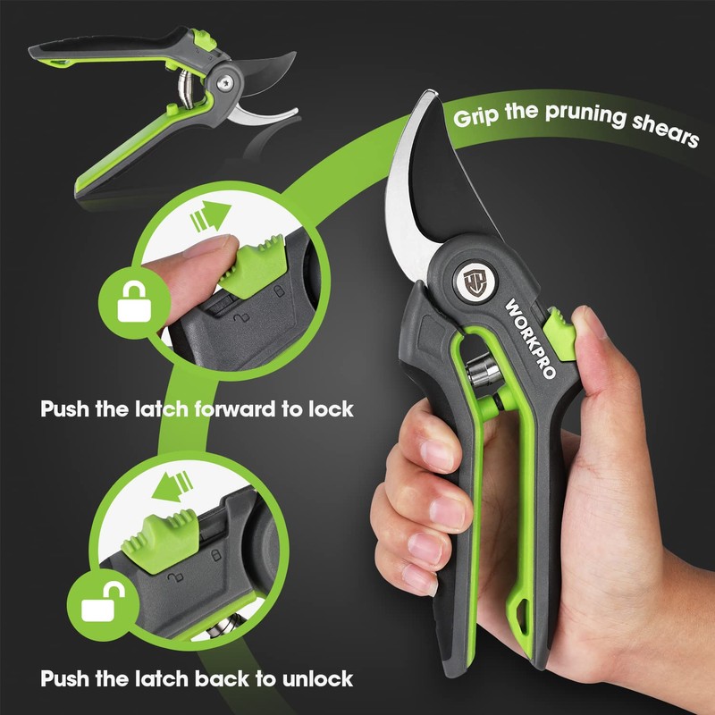 WORKPRO Bypass Pruning Shears, 8’’ Stainless Steel Gardening Hand Pruner,