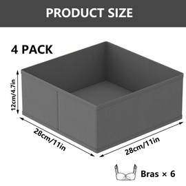 GAYSHI 4 Pack Large Drawer Organiser, Clothes Drawer Organiserss, Wardrobe Storage Boxes, Foldable Fabric Storage Boxes for Bras, Cosmetics, Underwear, Scarves Closet, Shelves, Grey