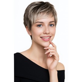 TSVMUO Women's gradient gray wig, elf cut wig, with bangs, fashionable, natural fluffy wig for women short style