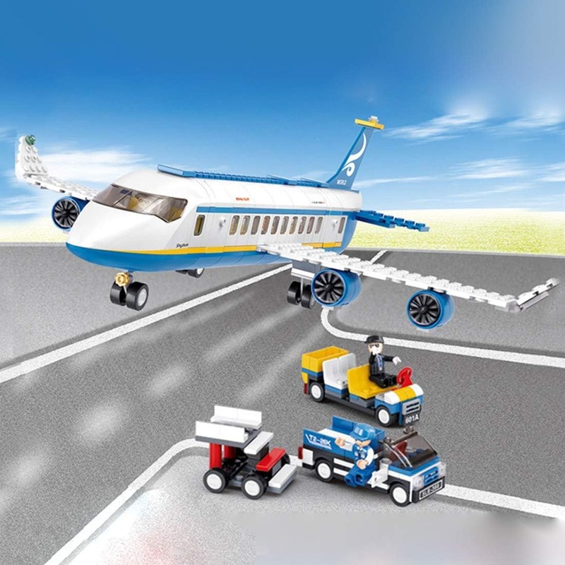 Buding Passenger Aeroplane with Worker and Truck, Aeroplane Compatible with