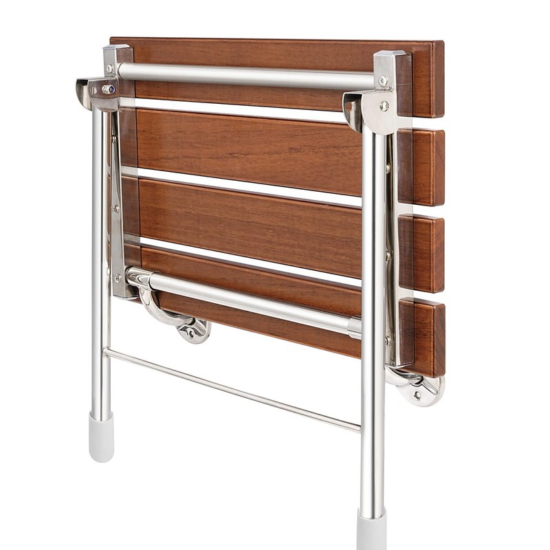 Foldable 21.5" Teak Wood Shower Seat Bench with Supporting Legs,