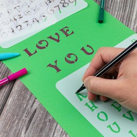 Pack of 12 Letter Templates Stencil, Alphabet and Numbers Journal Stencil for DIY Scrapbook, Painting, Drawing, Craft Accessories, 17.8 x 26 cm