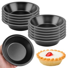 Calidaka - Paquete de 12 mini-sartenes para tartas redondas reutilizables de 5 pulgadas, antiadherentes, pequeñas latas redondas de acero al carbono, moldes para tartas pequeñas para tartas