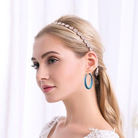 QIAOLEHUI Big 70s 80s Hoop Earrings Neon Color Circle Hoops Earrings for Women (Blue)