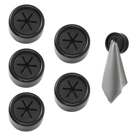 Yphzmtz 5 Stück Selbstklebende Handtuchhalter Rund Edelstahl, ABS Handtuchklemme Türhandtuchhalter für Bad Küche und Haushalt, Camping Zubehör Ohne Bohren (Schwarz)