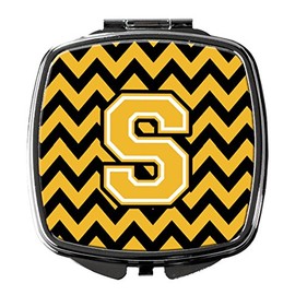 Caroline's Treasures CJ1053-SSCM Letter S Chevron Black and Gold Compact Mirror, Decorative Travel Makeup Mirror for Women Girls Gifts Pocket Makeup Mirror Folding Handheld,