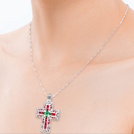 Green Red Agate Cross Necklace for Women Silver, Birthstone Cross Necklace for Women, Hollow Cross Necklace Locket, 925 Sterling Silver Cross Necklace for Women, Christian Necklace Locket by ALiLuYa