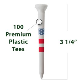 Dogleg Design Studio American Flag Golf Tees – 3 1/4" Tall – Bulk 100 Pack - Made from Durable Plastic - Red White and Blue - USA Tees - Golf Accessories for Men and Women