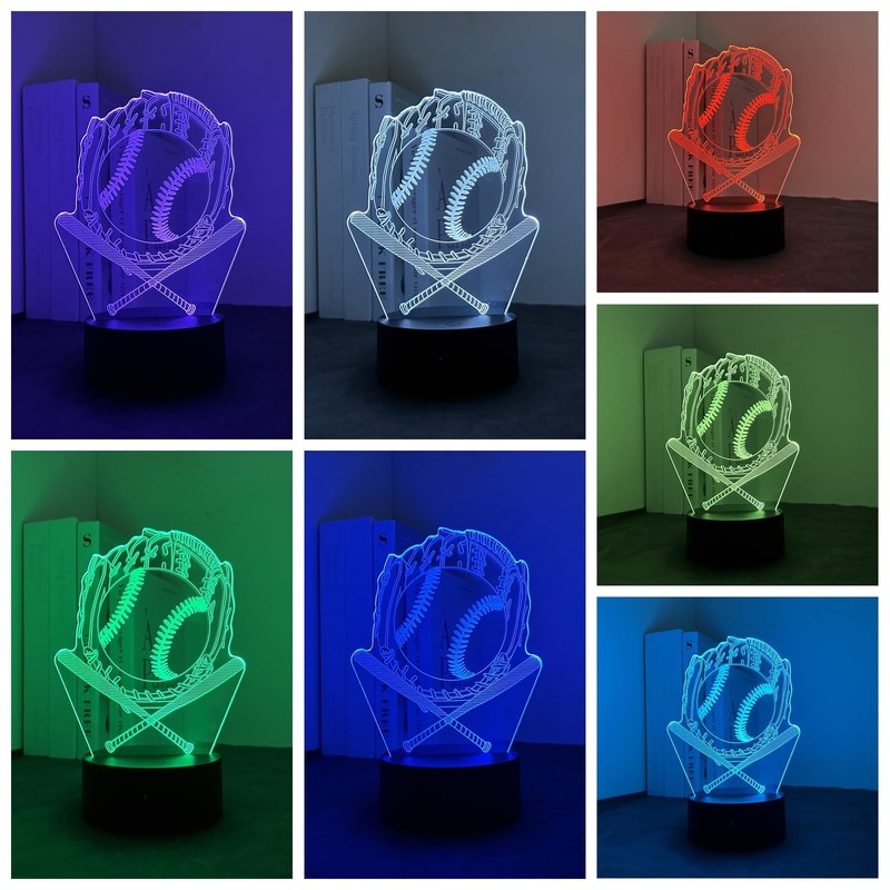 Fincoly Baseball 3D Illusion Gift Night Light with Remote Touch