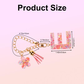 Sequin Initial Bag Charm for Bogg Beach Bag, Resin Keychain Letter Alphabet Charm with Sequin Flower Embellishment and Faux Suede Tassel Accessory Decorations for Women Purse Handbag(Letter E)