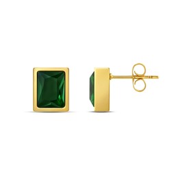 Hypoallergenic Emerald Stud Earrings for Women | 14K Gold Plated Square Green Jewelry | 8MM Vintage Women Gift for Anniversary, Sensitive Ears & Office to Party