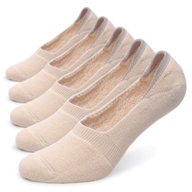 Pareberry Women's Thick Cushion Cotton Athletics Casual Low Cut Flat Non-Slip Boat Liner No Show Socks-5/10 Pack (Shoe Size: 9-11.5, Beige)
