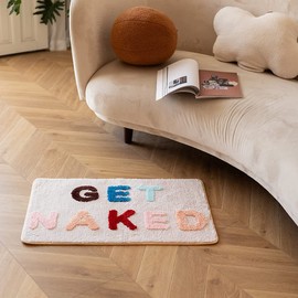 ABOUND LIFESTYLE Bath Mat, Cute Bath Mat, Fade Resistant Cute Bathroom Decor, Funny Tufted Microfiber Bath Rug, Machine Washable, Extra Large Bath Mat, Non-Slip (32”x20”) (Get Naked)