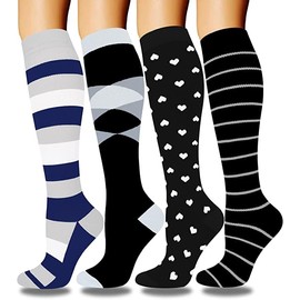 DRESHOW 4 Pairs of Compression Socks for Women, Men, Support Stockings, Compression Socks for Flight, Sports, Running, Cycling, Nurse