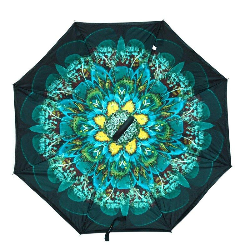 Parquet Peacock Double Layer Inverted Umbrellas - C Shaped Handle