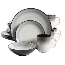 Gibson Elite Rings of Saturn Round Reactive Glaze Stoneware Dinnerware Set, Service for Four (16pcs), Teal Blue