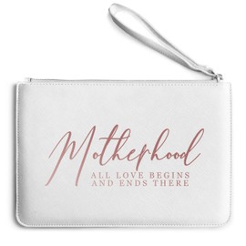 Rose Gold Motherhood Definition Clutch Bag, Mothers Day Clutch Bag for Mum, Birthday Gift Ideas, Cute Make Up Bag for Her, One Size, White