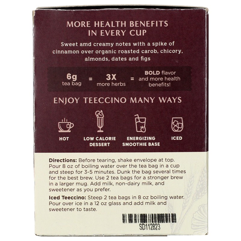 Teeccino Snickerdoodle Herbal Tea - Dessert Beverage That’s Prebiotic, Caffeine-Free