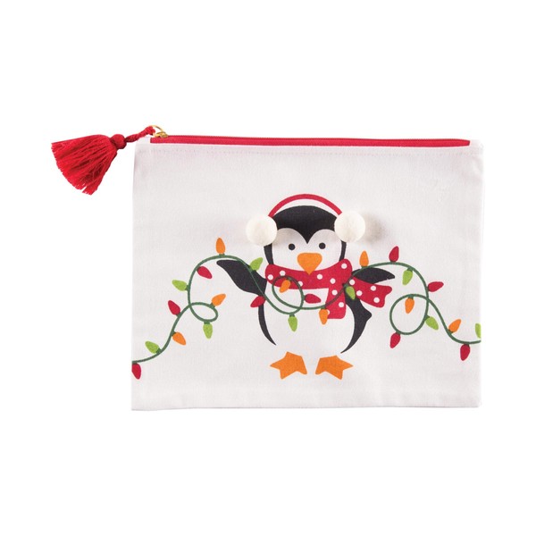 C&F Home Happy Penguin w/ Christmas Lights Zipper Makeup Bag
