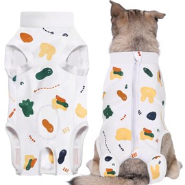 Comwish Recovery Suit for Dogs, Dog Surgery Recovery Suit with Zipper Closure Post Spay, Neuter, Abdominal Surgical Suit for Male Female Dogs Can Pee, Prevent Licking Dog Onesies, White Bear, XL