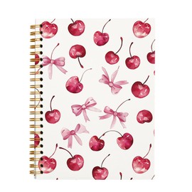 OXW Coquette Pink Bow Notebook Journal, Pink Cherry Planner Cute Notebook Journal for Women Girls, Coquette School Supplies, Coquette Stuff Planner, College Ruled Spiral Notebook 5.5 x 8.3
