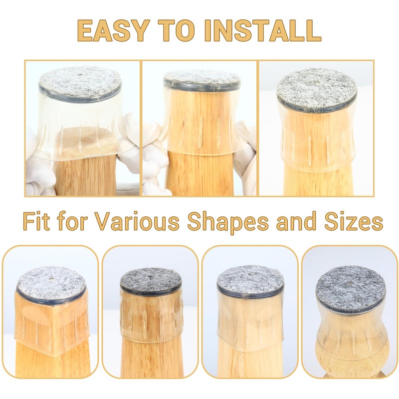 24 Pcs Chair Leg Floor Protectors, Silicone Felt Furniture Leg