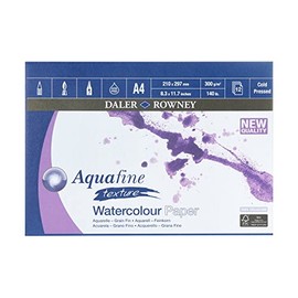 Daler-Rowney Aquafine Textured Watercolour and Gouache Cold-Pressed 300 gsm A4 Paper Pad, Glued 1 Side, Natural White, 12 Sheets, Ideal for Professional and Beginner Artists and Students, Acid-Free