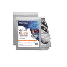 (2 Pack) 10x12 Heavy Duty Tarp, Waterproof Plastic Poly 10 Mil Thick (Reversible, Silver and Brown) Tarpaulin with Metal Grommets Every 18 Inches - for Roof, Camping, Outdoor, Patio. Rain or Sun.
