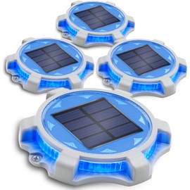 Siedinlar Solar Deck Lights Outdoor 2 Modes LED Driveway Markers Dock Light Solar Powered Waterproof for Step Walkway Ground Stair Pathway Yard Road Garden 4 Pack (Blue/Red)