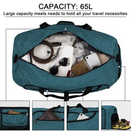 Newhey Travel Bag Large 40L 65L 80L 100L Foldable Travel Bags Lightweight Sports Bag for Men with Shoe Compartment for Weekender Men Women Duffel Bags. Nylon, Light Blue-65L