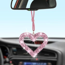 Bling Heart Car Hanging Accessories, Bling Rear View Mirror Accessories, Universal Bling Heart Diamond Car Accessories for Cars, Trucks, SUVs (Pink)