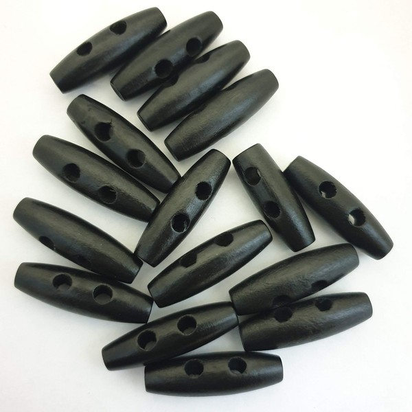 MajorCrafts® 16pcs 35mm Black 2 Holes Sewing Oval Toggle Wooden