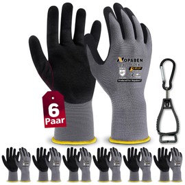Nopaben Men’s Work Gloves, 6 Pairs, Assembly Gloves with Optimal Grip and Fine Touch Feel, Oil-Resistant and Breathable, Industrial Protective Gloves for Mechanics and Workshops, Size