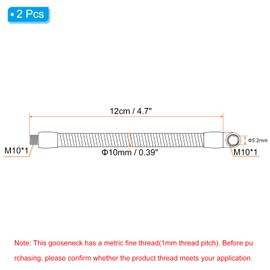 PATIKIL 4.7" Universal Gooseneck Hose, 2 Pcs M10 Fine Thread Bendable Metal Hose Flexible Arm Tube Extension for Lamp, DIY Equipment, Black